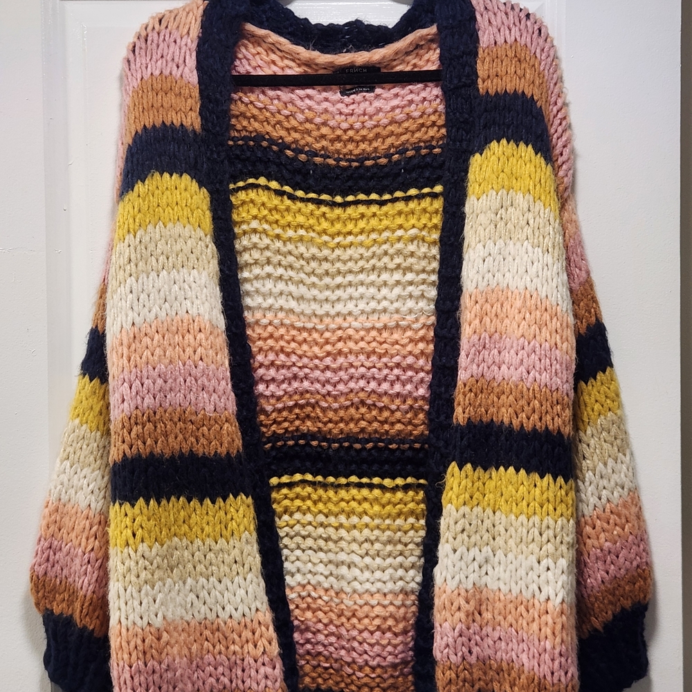FRNCH Paris Hand-Knit Chunky Striped Cardigan S/M